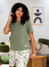 Women summer pajama set Olive Tee + Green Leaves shorts